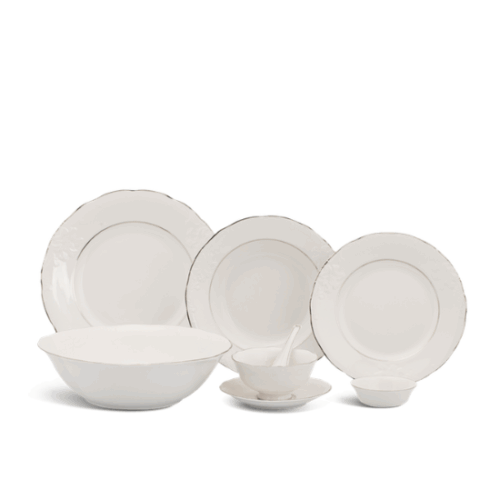 Bộ chén đĩa sứ Minh Long 32 sản phẩm - Đài Các - Chỉ Bạch Kim